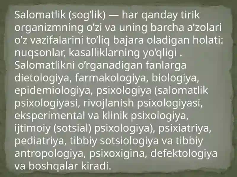 SOG’LIK OLIY QADRIYAT 2