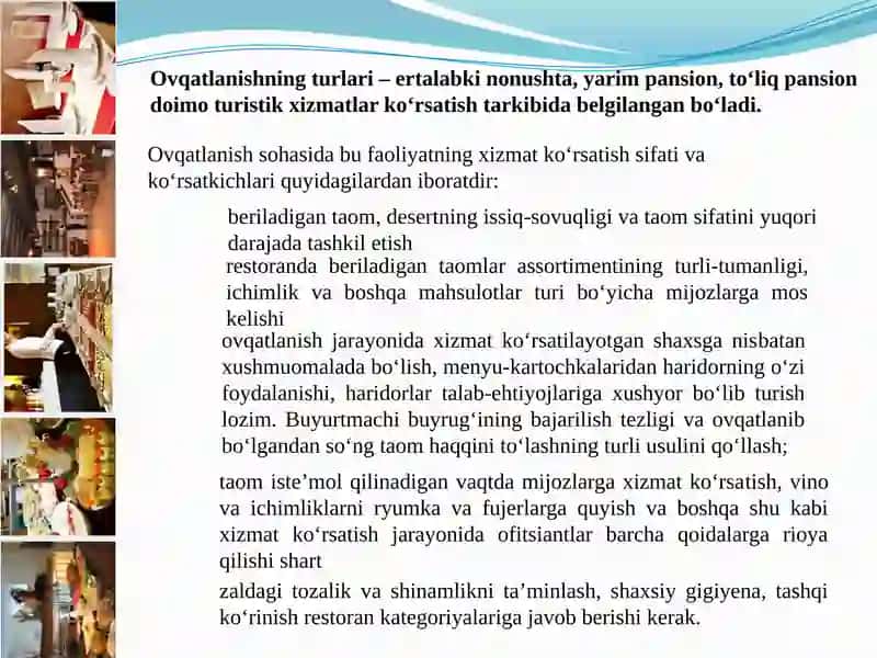 TURIZM SOHASIDA OVQATLANTIRISH XIZMATLARI 2
