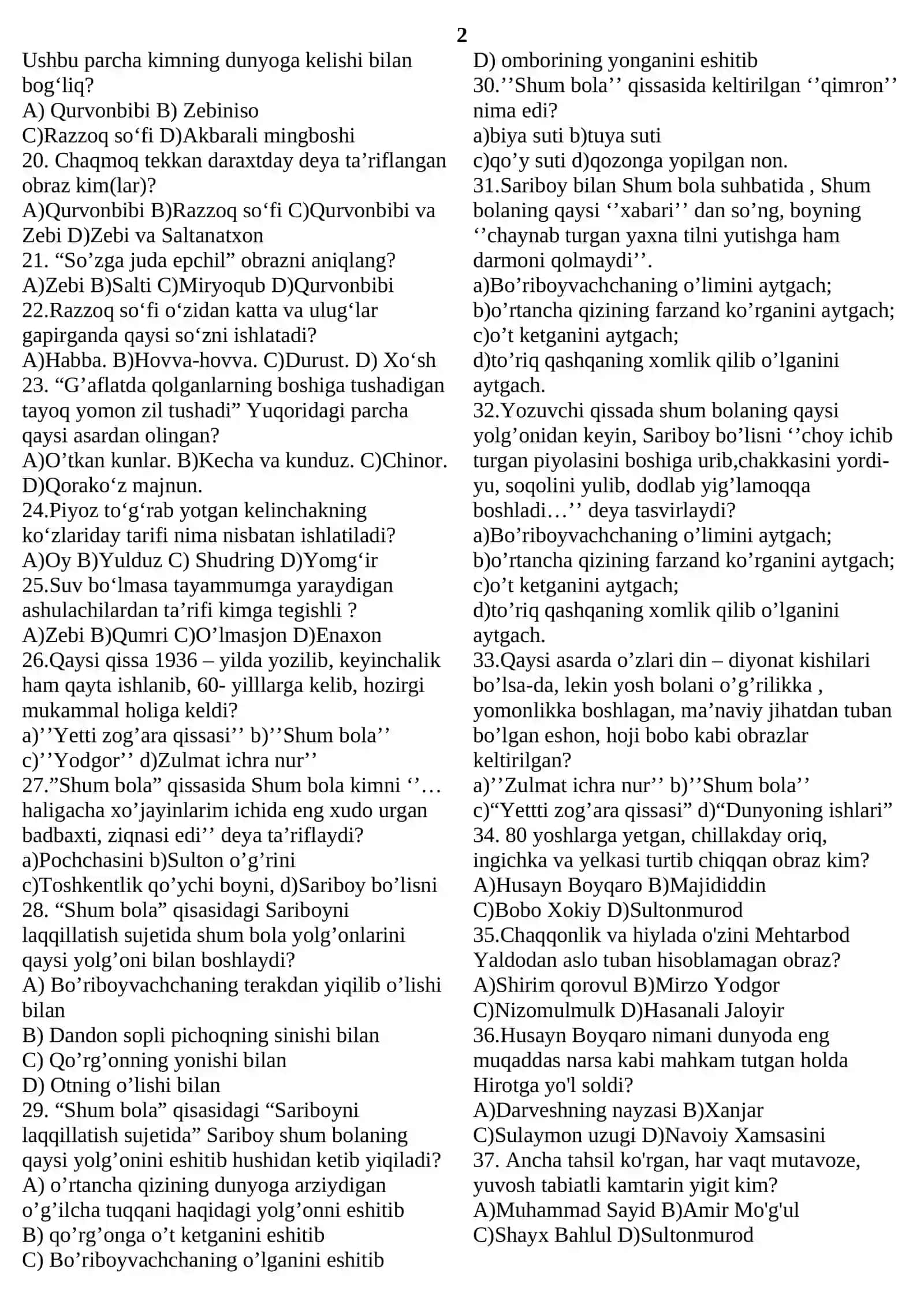 ADABIYOT FANIDAN YAKUNIY NAZORAT ISHI 2