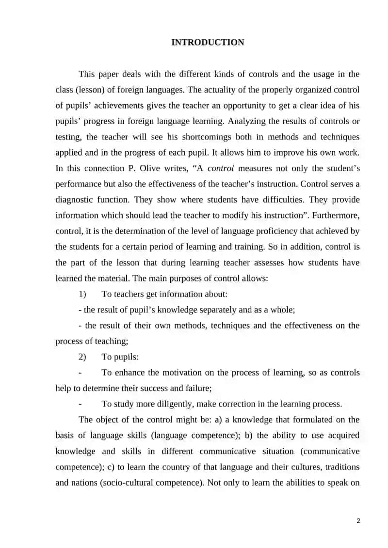 The Usage of Different Type of Control in the Lesson of Foreign Language 2