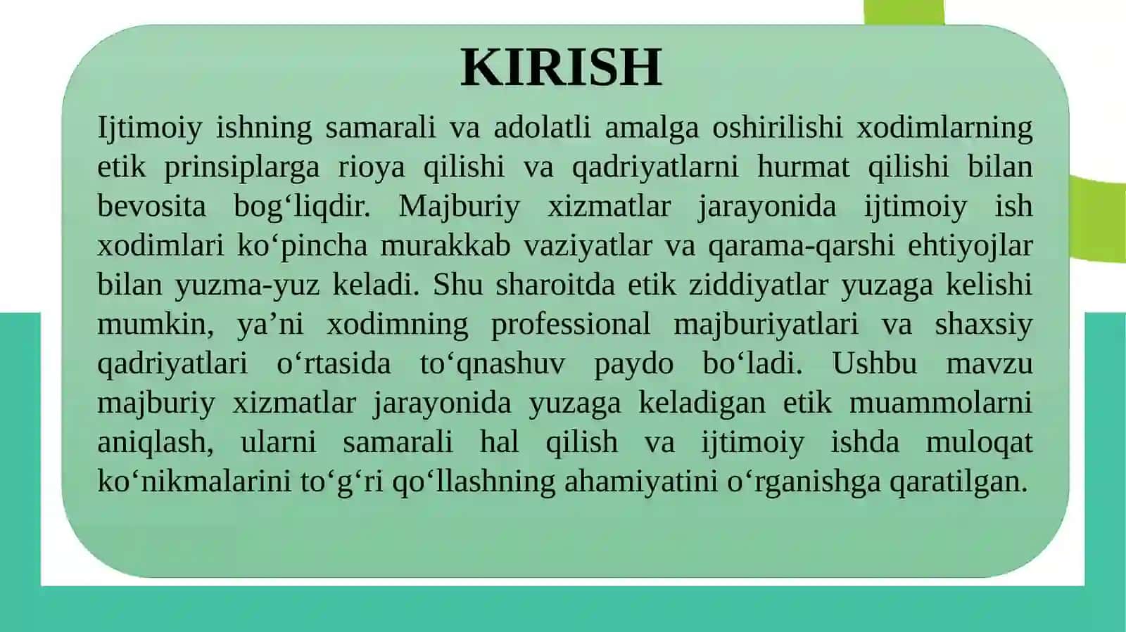 MAJBURIY XIZMATLAR VA ETIK ZIDDIYATLAR 2