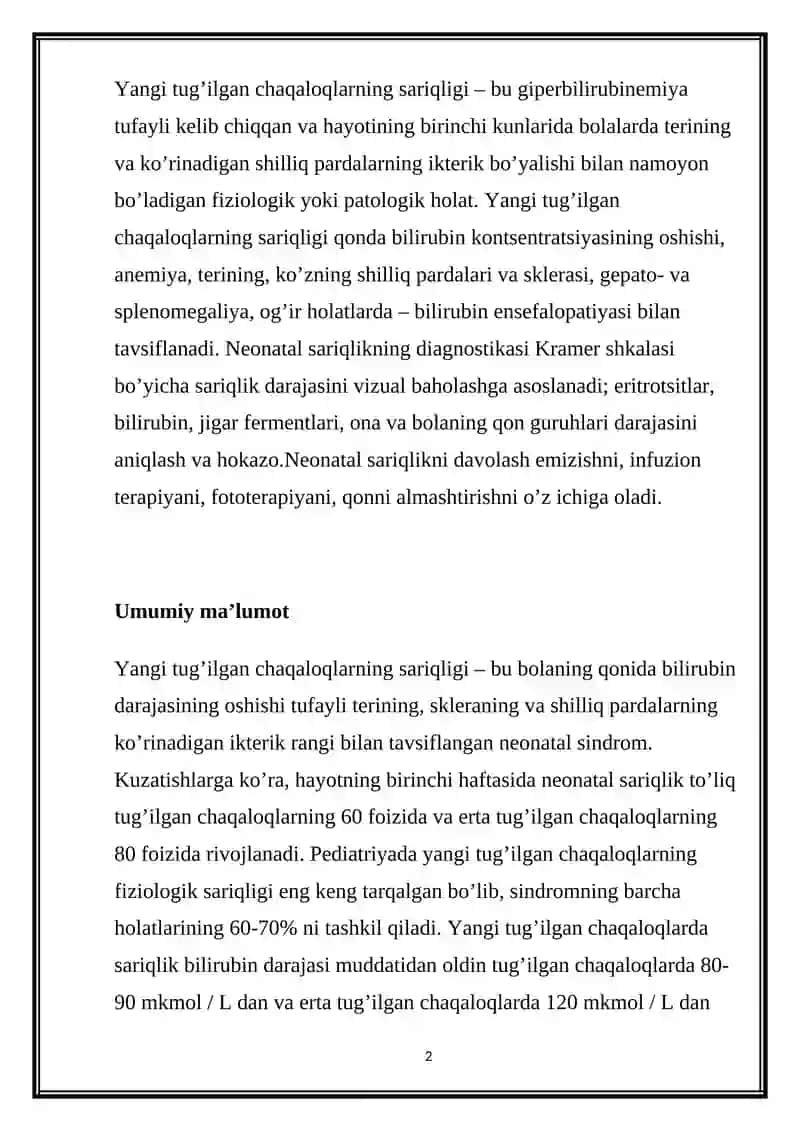 Yangi tug'ilgan chaqaloq sariqliklari 2