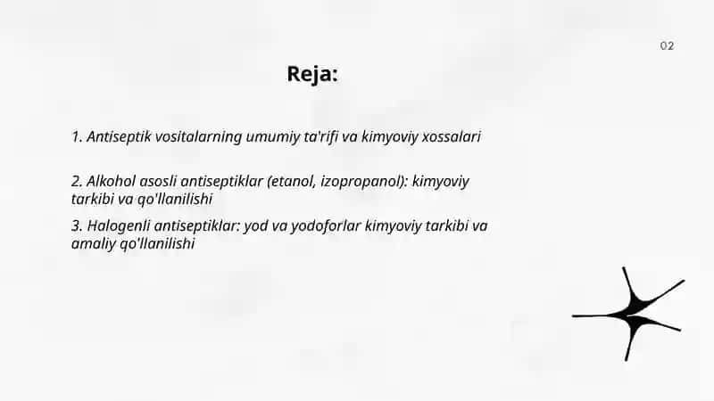 Antiseptik vositalar kimyoviy tarkibi va qolanilishi 2