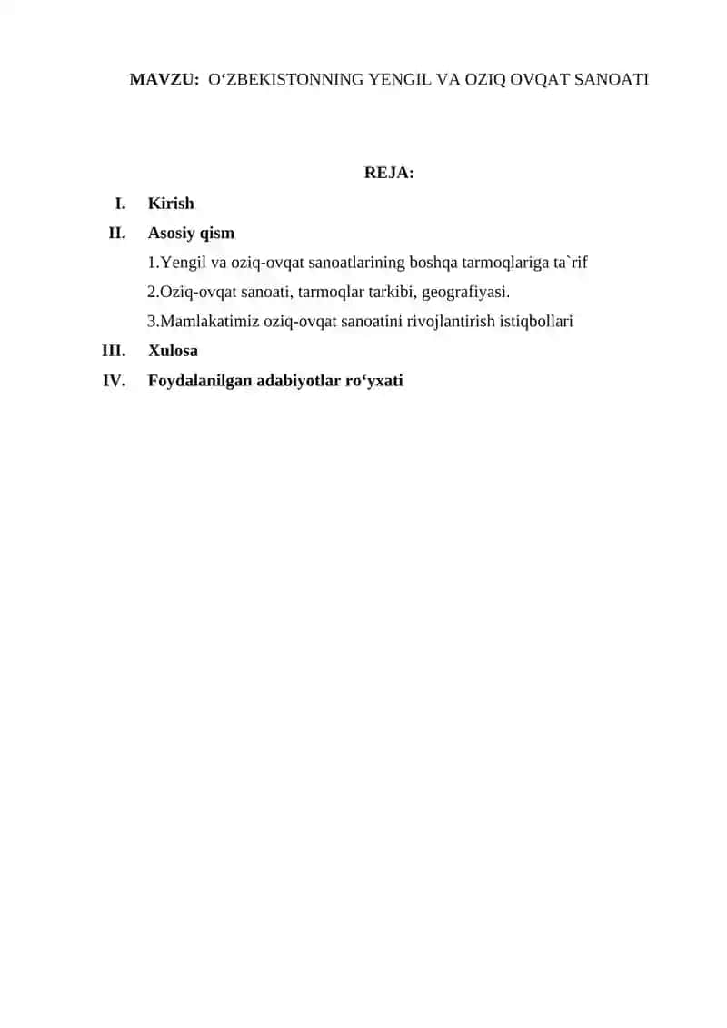 O‘ZBEKISTONNING YENGIL VA OZIQ OVQAT SANOATI 2