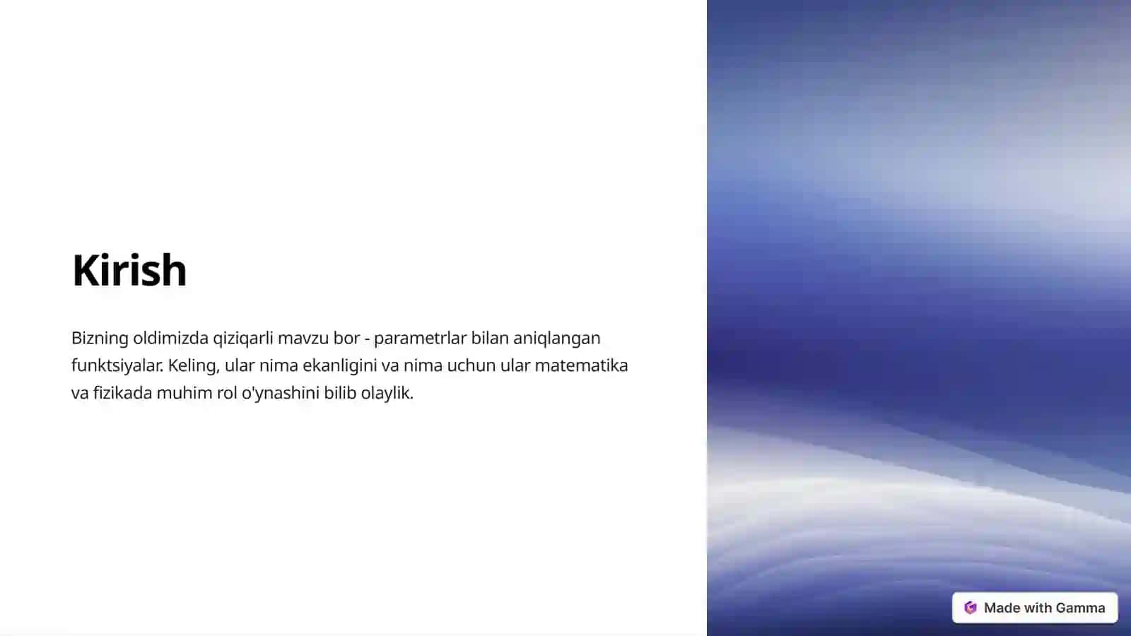 Parametrlar va ularning hosilalari bilan aniqlangan funksiyalar 2
