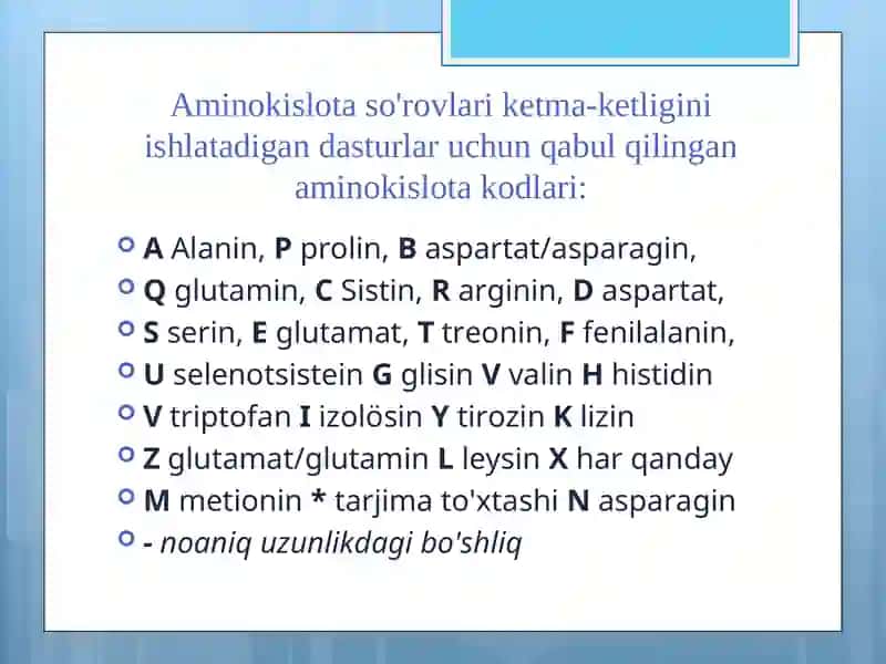 Aminokislota kodlari 2