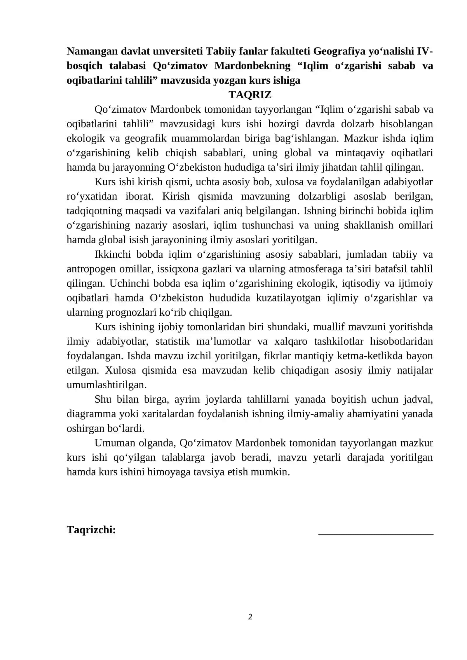 Iqlim o‘zgarishi sabab va oqibatlarini tahlili 2