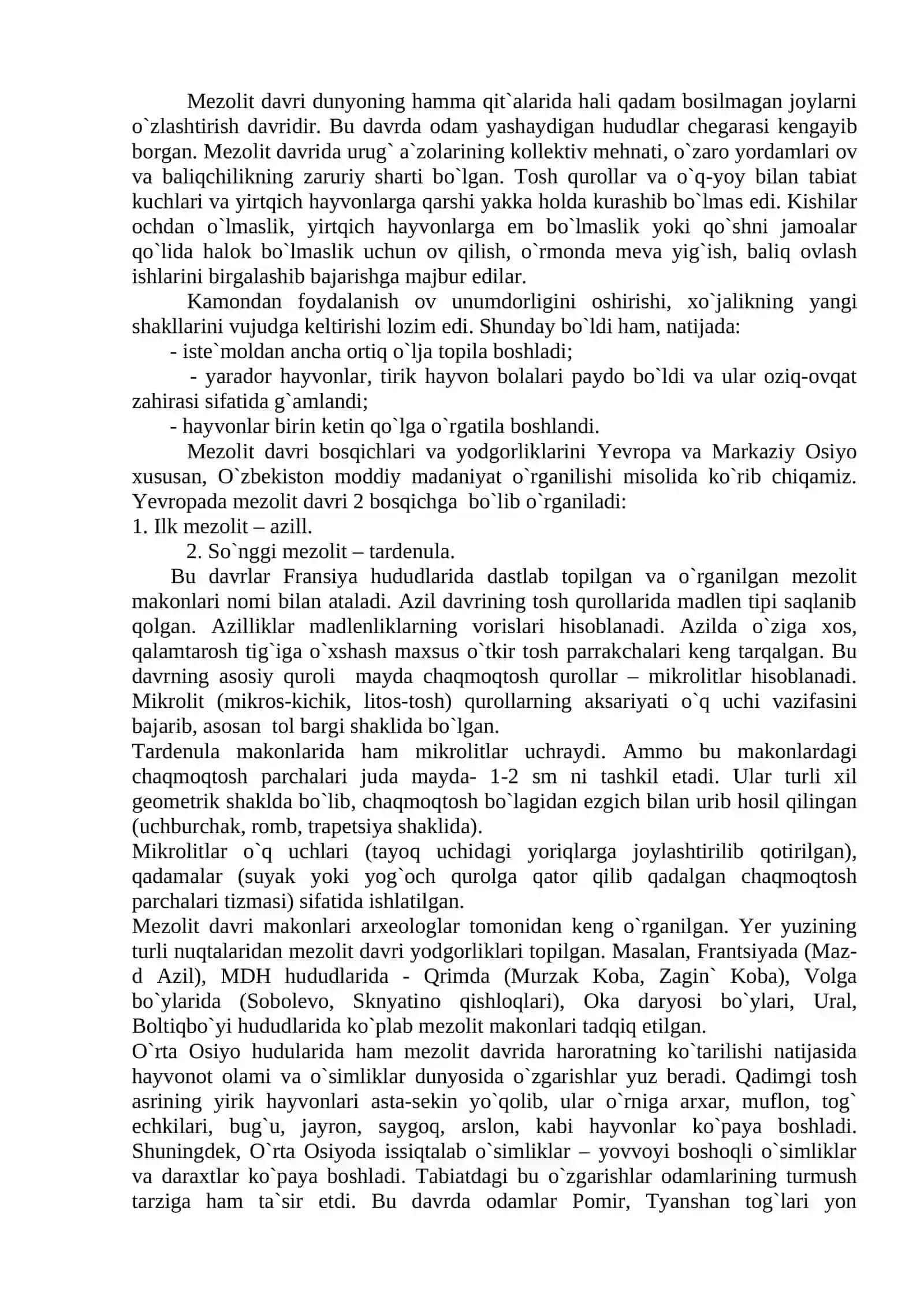 Mezolit davri umumiy tavsifi 2