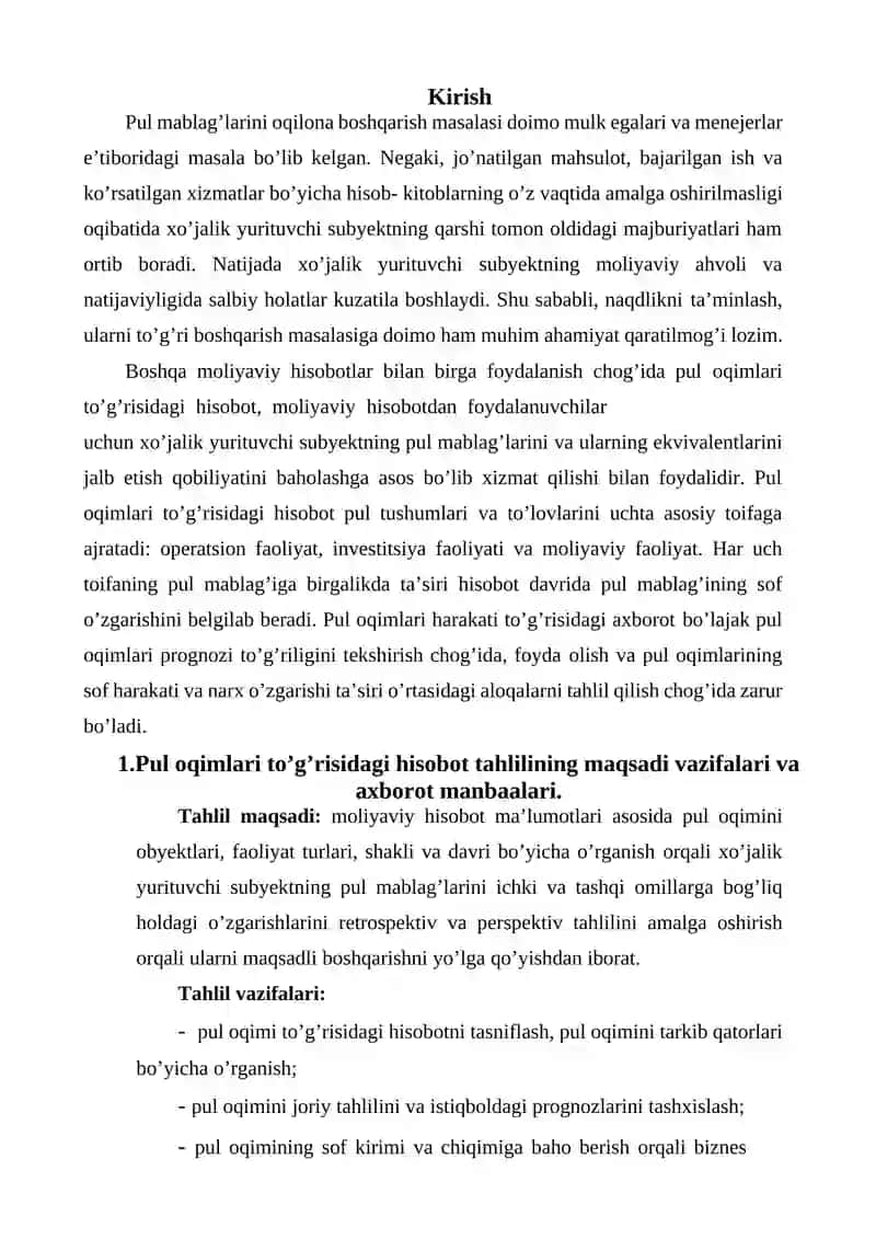 Pul oqimlari tahlili 2
