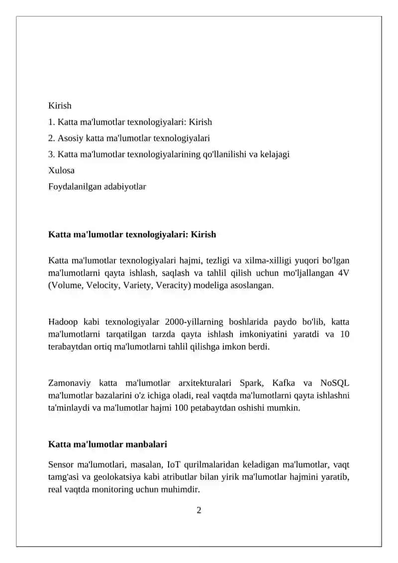 Katta ma'lumotlar texnologiyalari 2