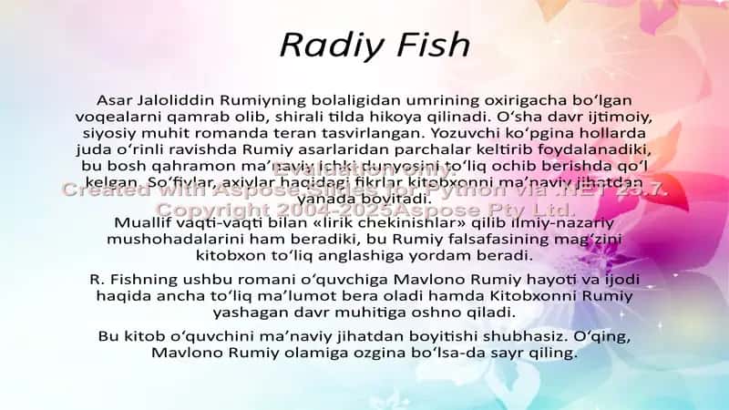 Radiy Fish "Jaloliddin Rumiy" romani 2