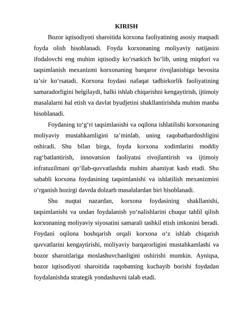 Korxona foydasining taqsimlanishi va ishlatilishi 2