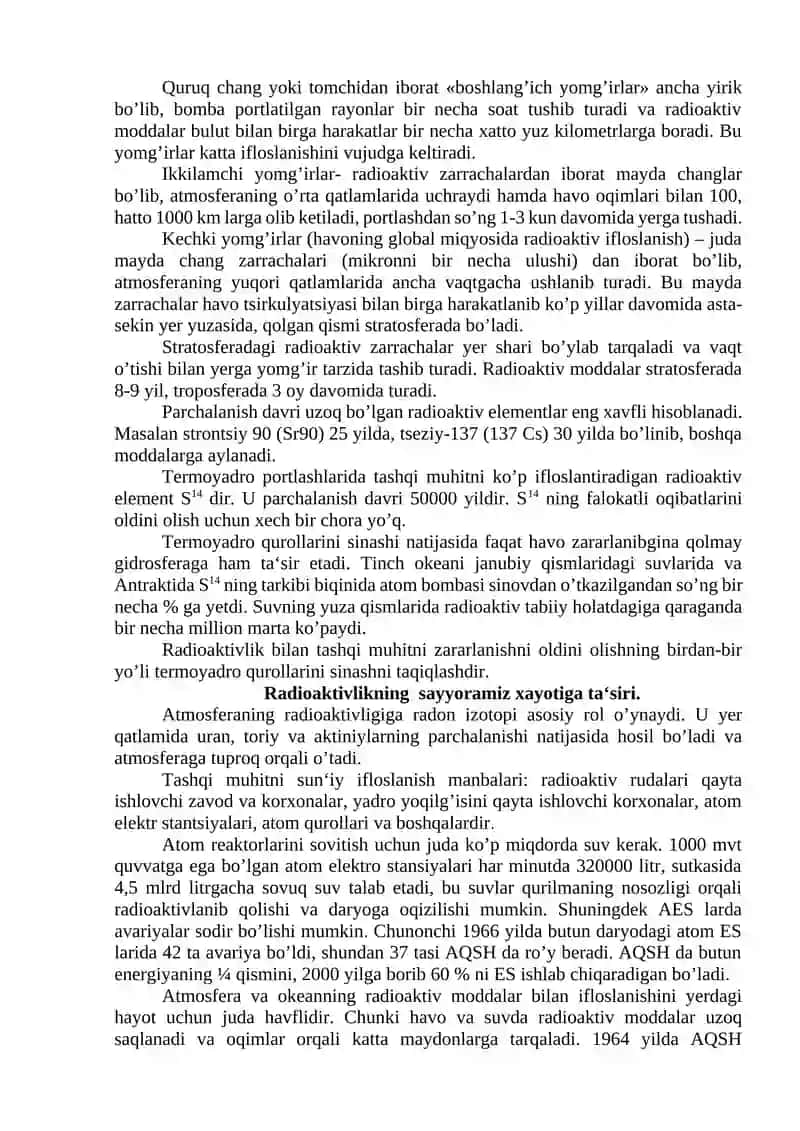 Radioaktiv moddalar bilan ifloslanishi 2