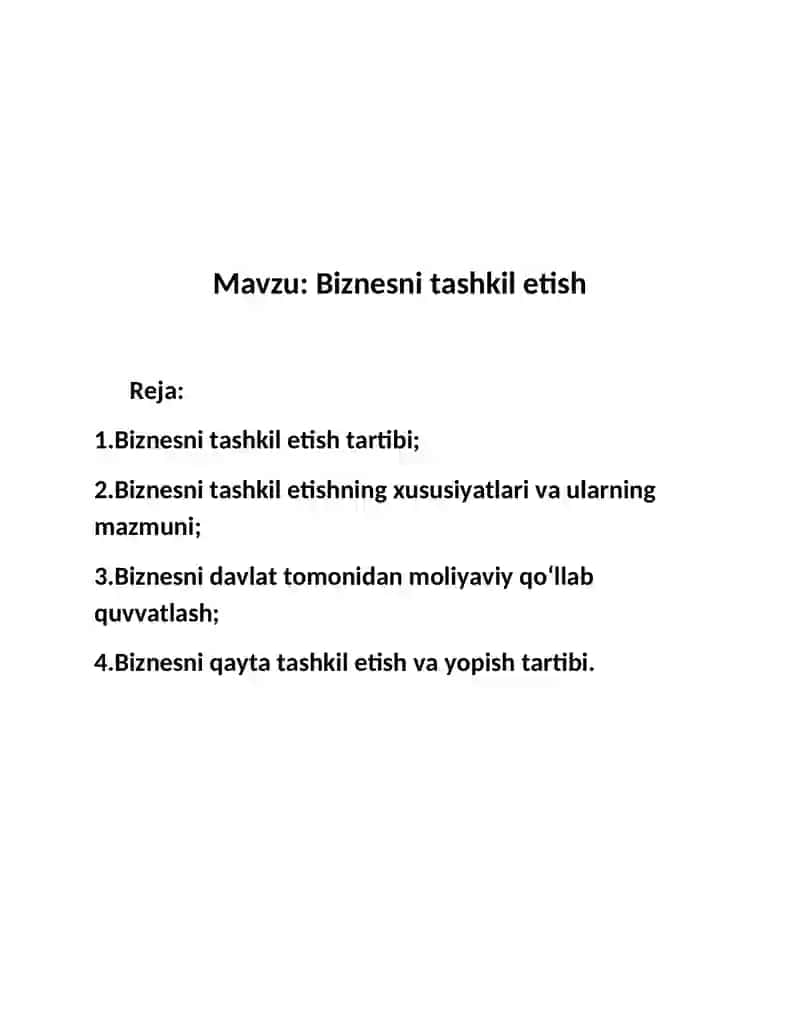 Biznesni tashkil etish 2