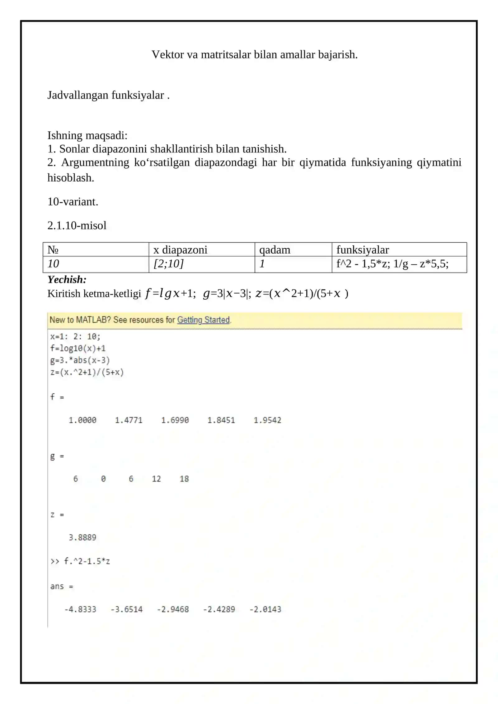 Vektor va matritsalar bilan amallar bajarish 2