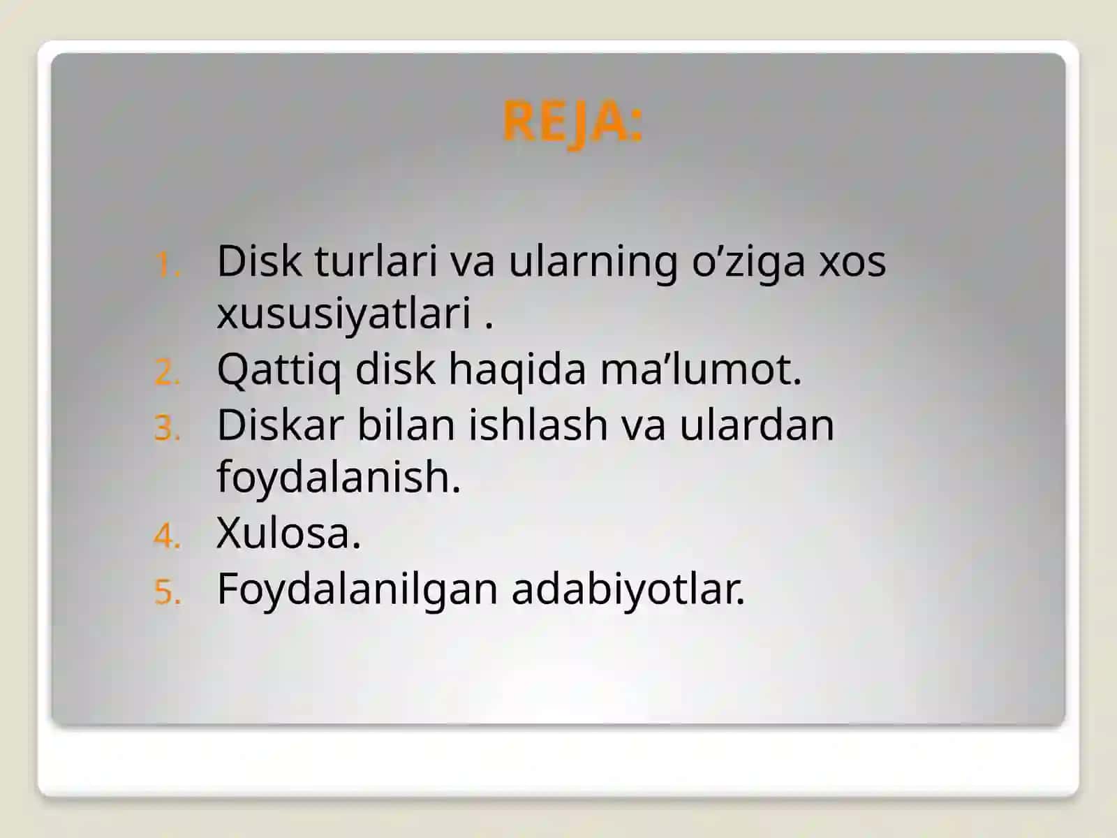 DISK TURLARI VA ULARNING O’ZIGA XOS XUSUSIYATLARI 2