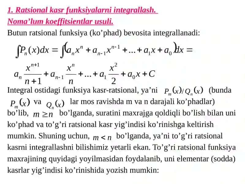 Kasr ratsional funksiyani integrallash 2