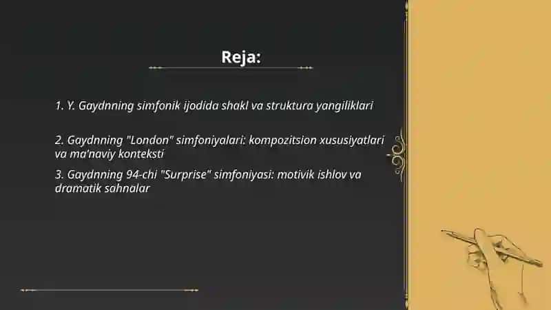 Y.Gaydn simfonik ijodi. Oratoriyalari. V.A. Motsart opera ijodi 2