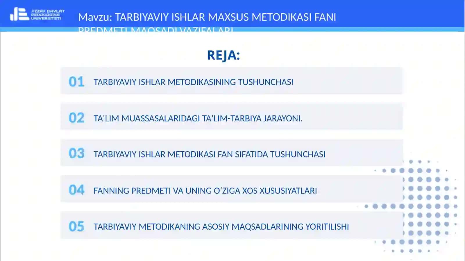 TARBIYAVIY ISHLAR MAXSUS METODIKASI FANI 2