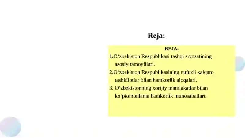 О‘ZBEKISTONNING XALQARO ALOQALARI VA JAHON HAMJAMIYATIDAGI О‘RNI 2