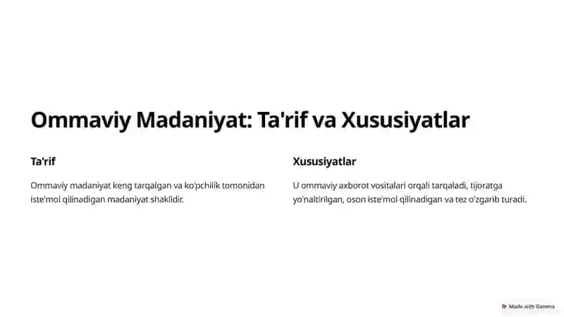 Ommaviy Madaniyat va Ma'naviyat: Tahlil va Yechim 2