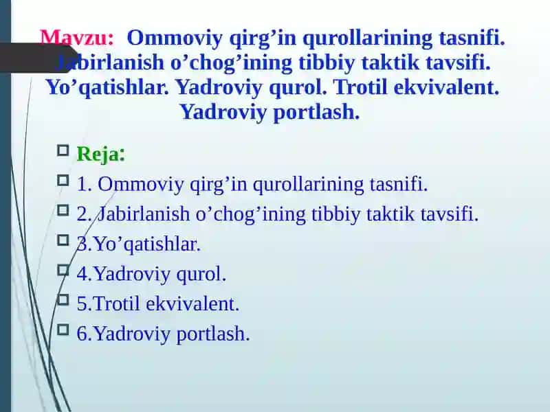 Ommoviyqirg’in qurollarining tasnifi 2