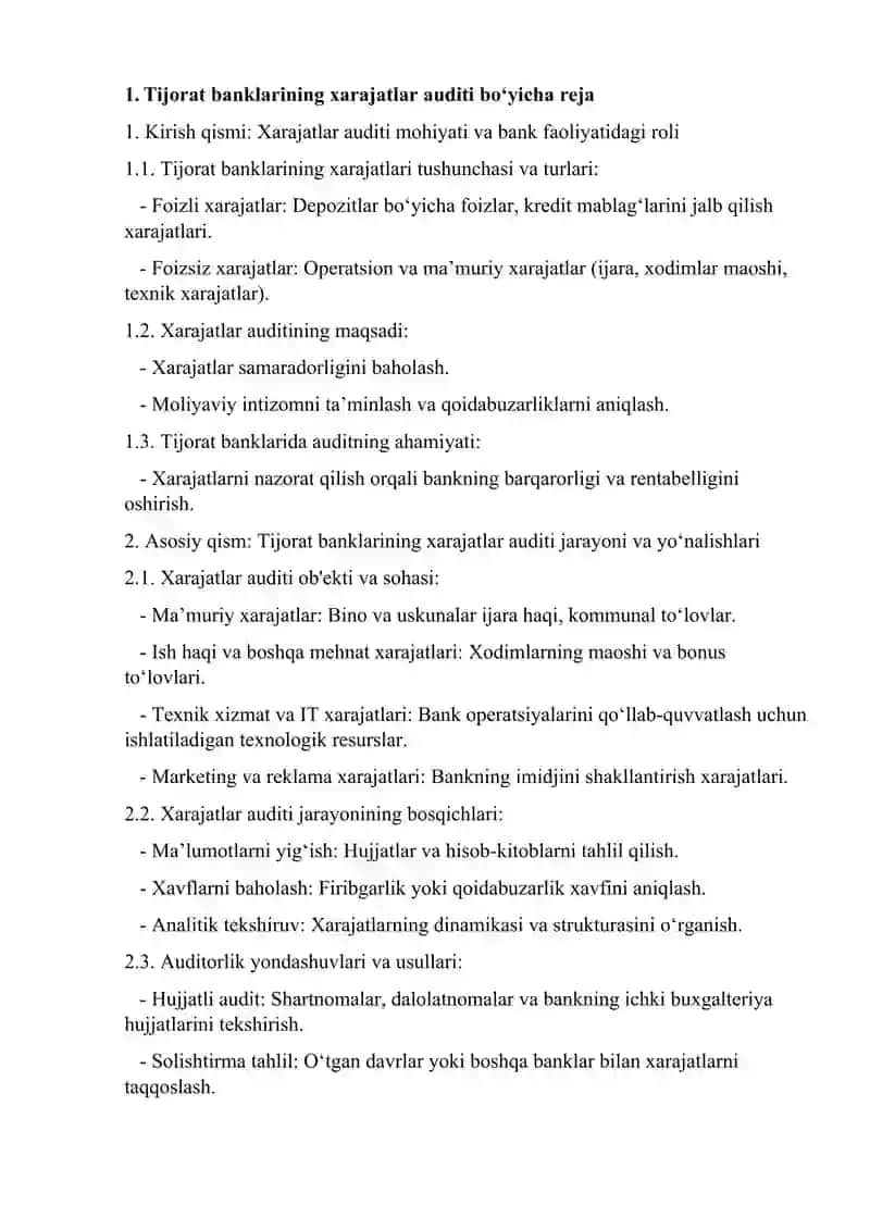 Tijorat banklarining xarajatlar auditi 2