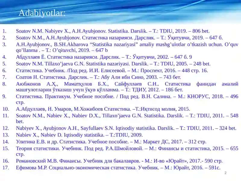 Statistika” fanining predmeti va uslubi 2