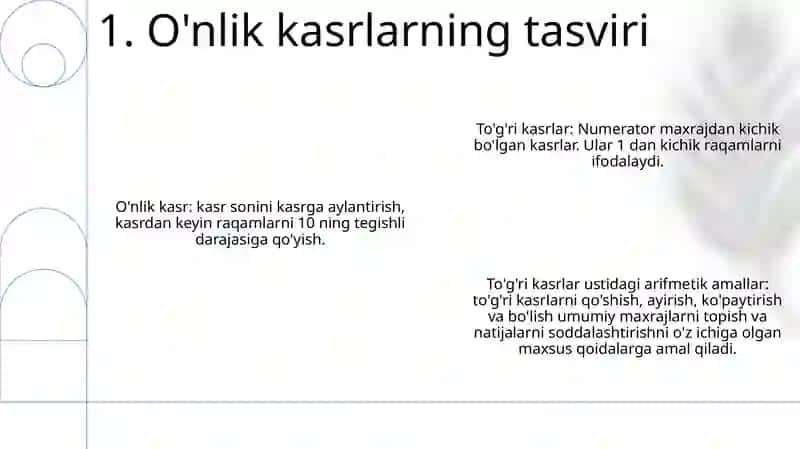 O'nlik kasrlar va to'g'ri kasrlar 2