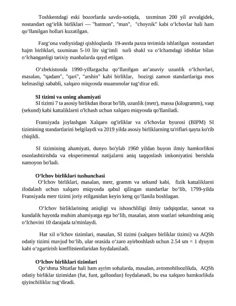 Oʻlchov birliklari haqida esse 2