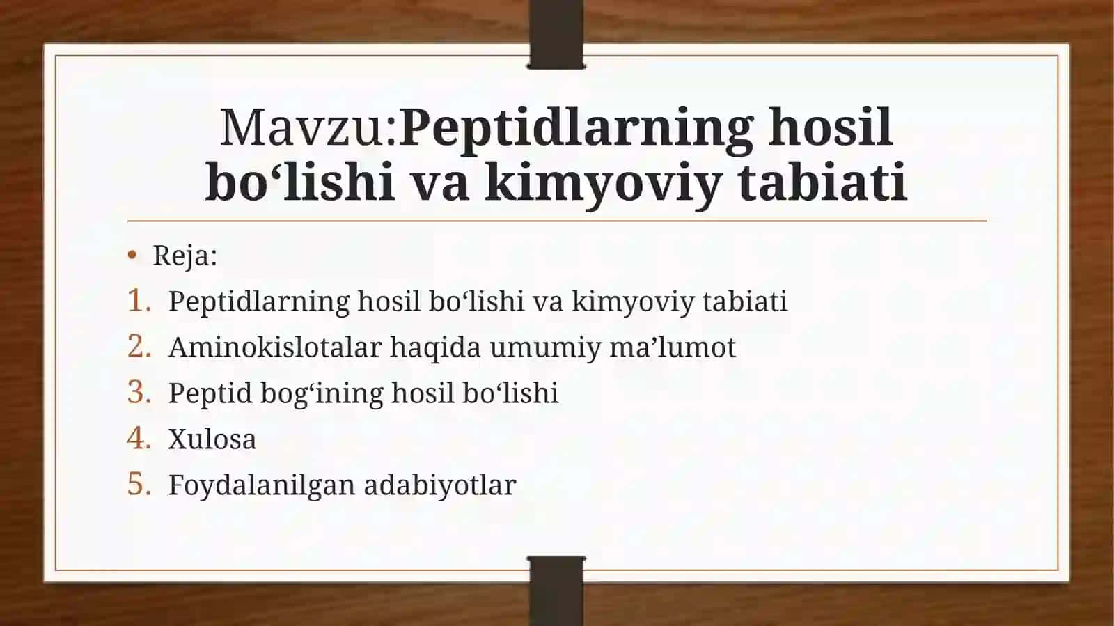 Peptidlarning hosil bo‘lishi va kimyoviy tabiati 2