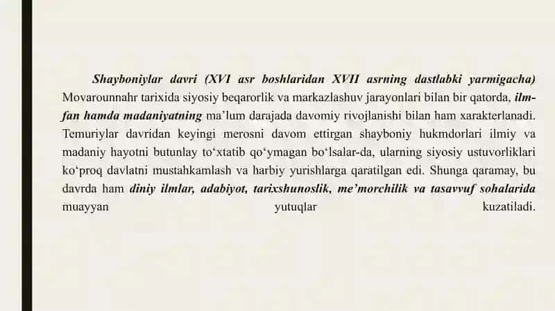 ilm-fan va madaniyat rivoji. 2