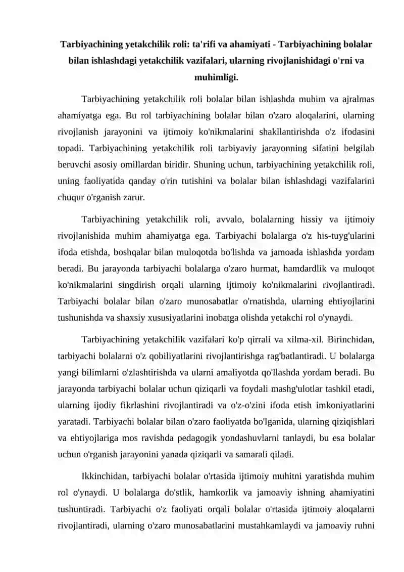 Mashg`ulotda tarbiyachining yetakchilik roli 2