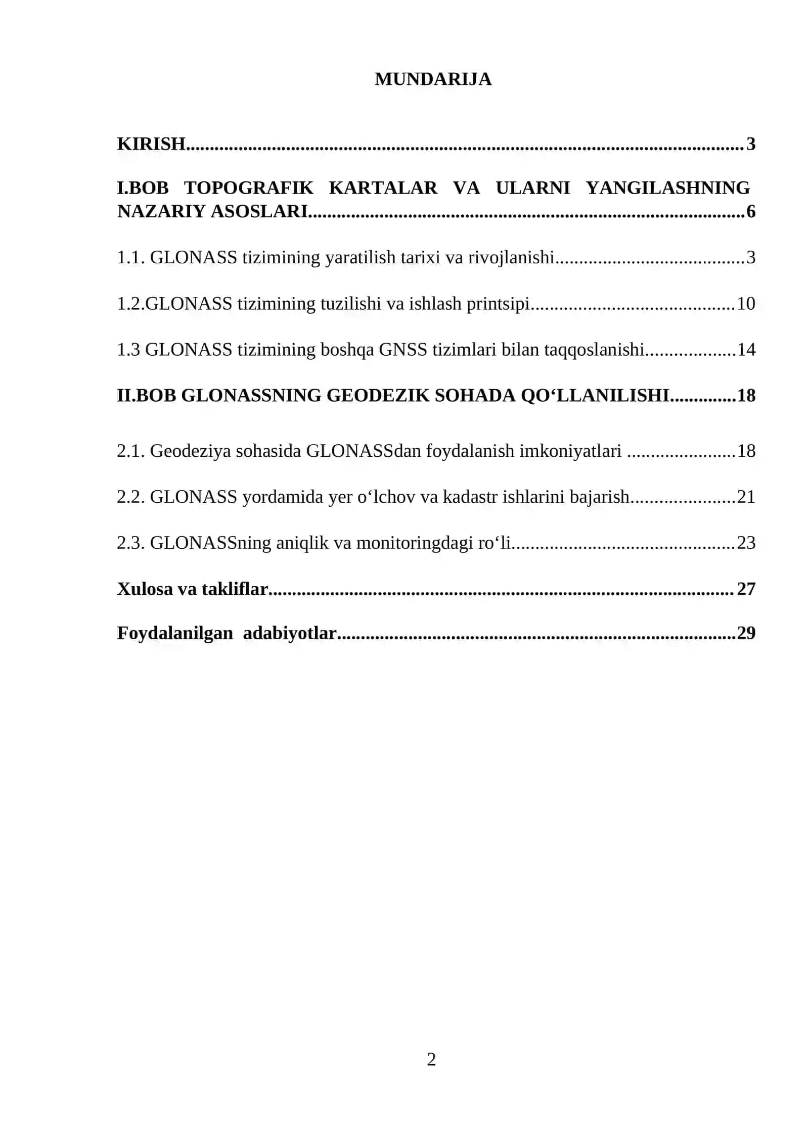 GLONASSning geodezik imkoniyatlari KURS ISHI 2