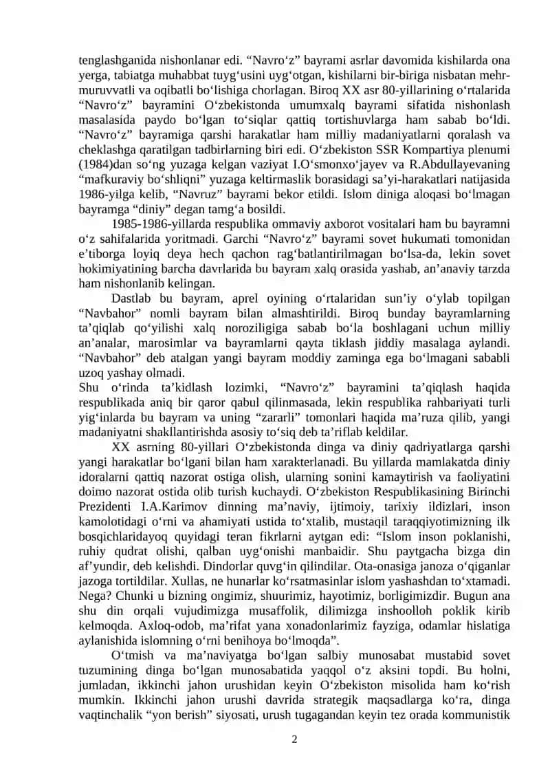 MUSTAQILLIKKA ERISHISH ARAFASIDA O‘ZBEKISTONDAGI IJTIMOIY-SIYOSIY JARAYONLAR 2