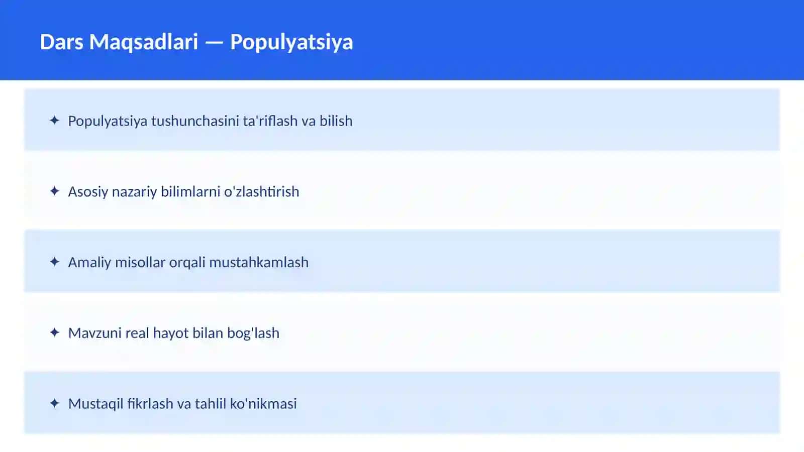 Ekologiya O'qituvchilar va talabalar uchun dars ishlanma 2
