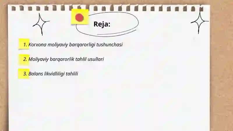 Korxonaning moliyaviy barqarorligi tahlili 2