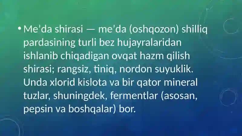 Oshqozon shirasi interperatatsiyasi 2