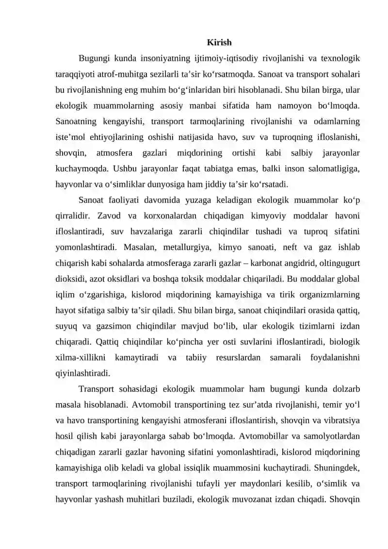 Sanoat va transport sohasidagi ekalogik muammolar 2