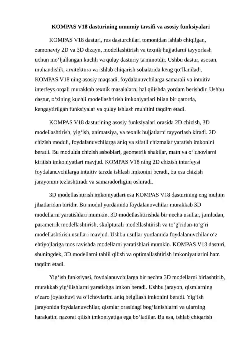KOMPAS V18 dasturining texnik imkoniyatlari 2