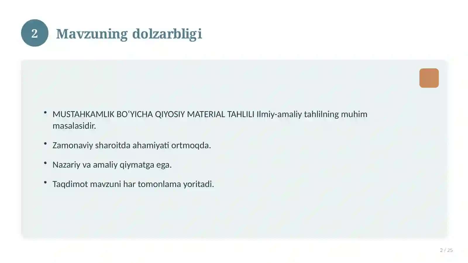 MUSTAHKAMLIK BO‘YICHA QIYOSIY MATERIAL TAHLILI 2