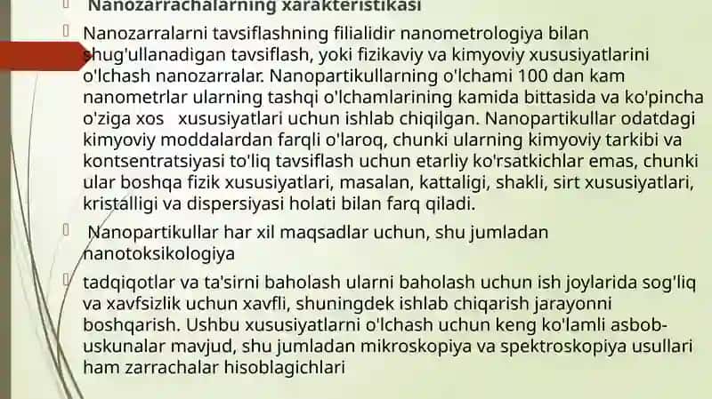 Nanozarrachalarning xarakteristikasi 2