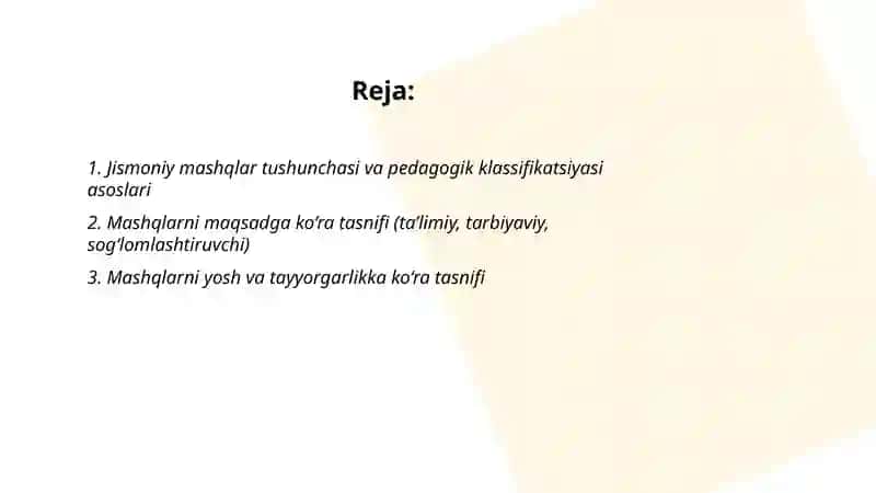 Jismoniy mashqlar pedagogik klaasifikatsiyasi 2