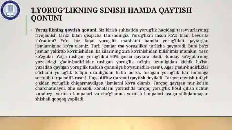 YORUG’LIKNING SINISH HAMDA QAYTISH QONUNI 2
