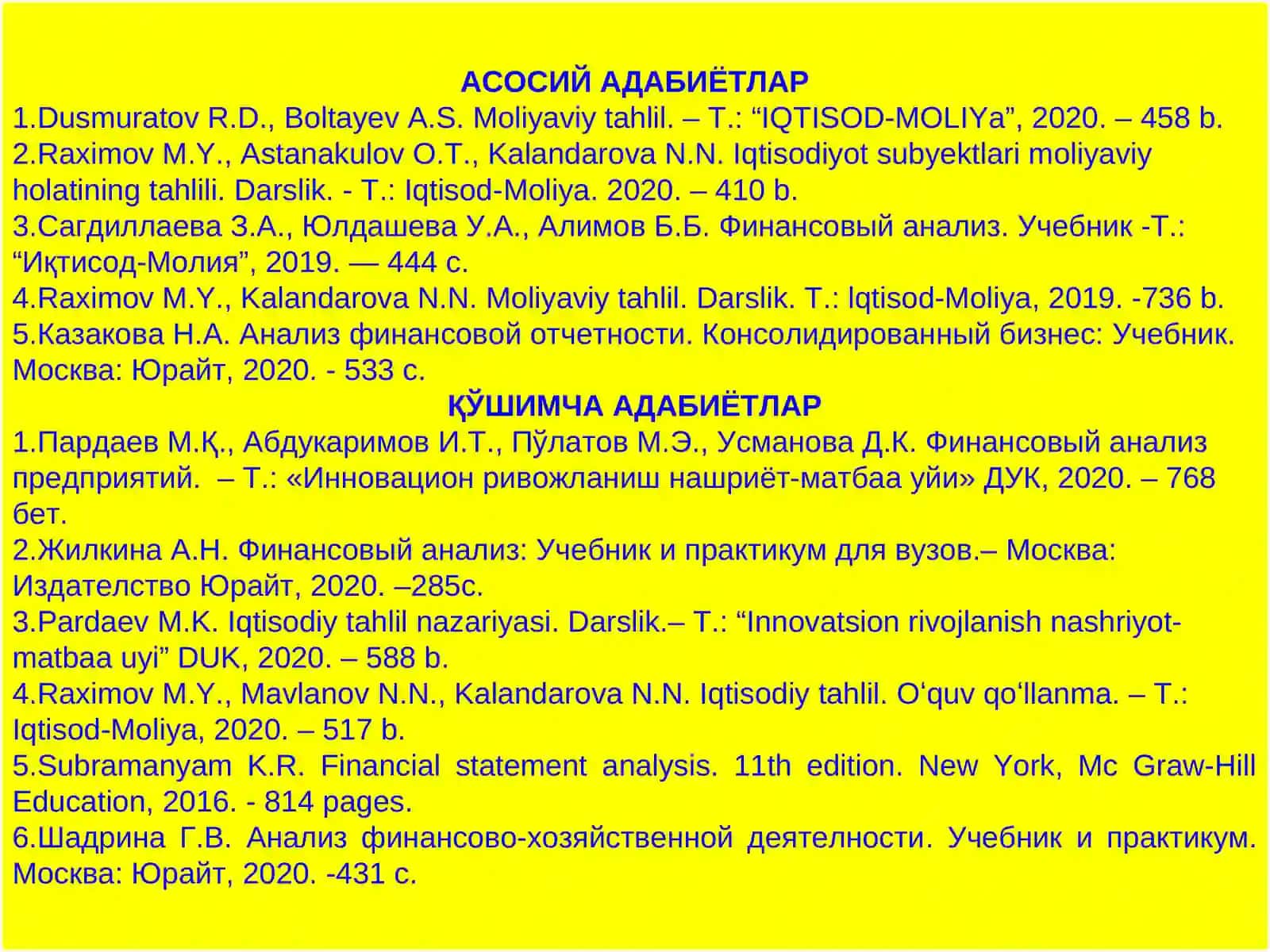 Молиявий Таҳлил 2