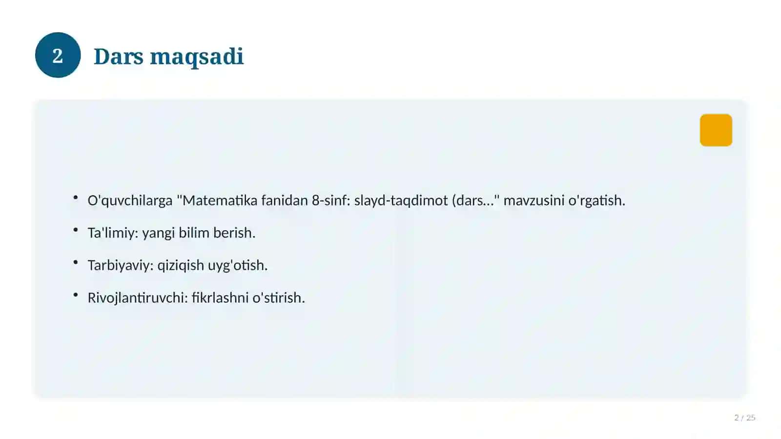 Matematika fanidan 8-sinf: slayd-taqdimot (dars uchun) 2