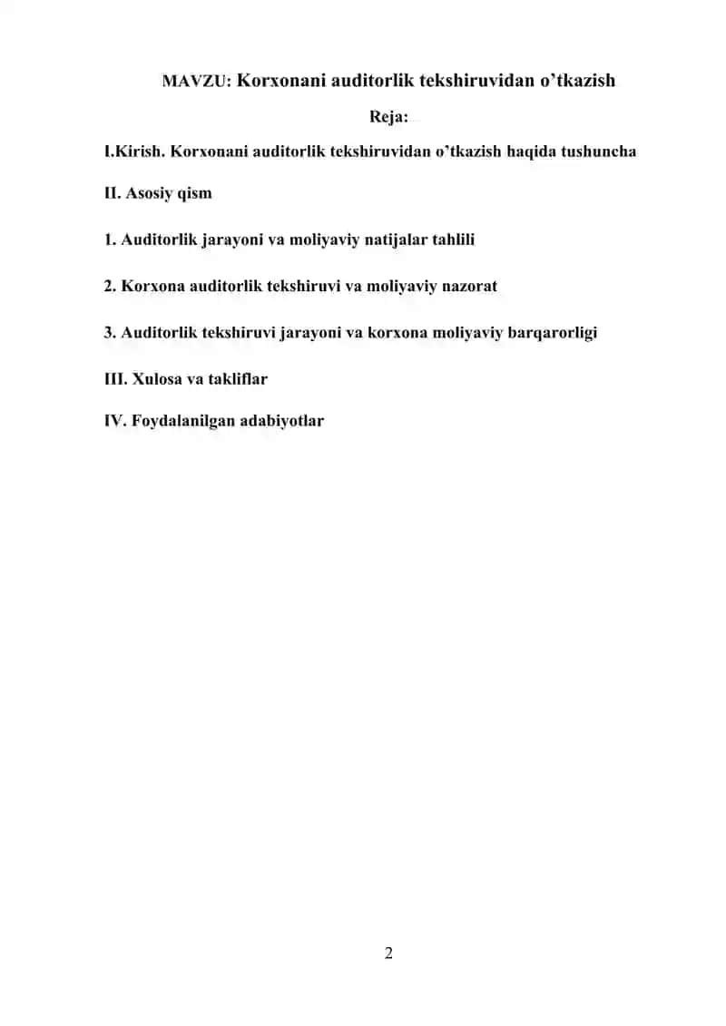 Korxonani auditorlik tekshiruvidan o’tkazish 2