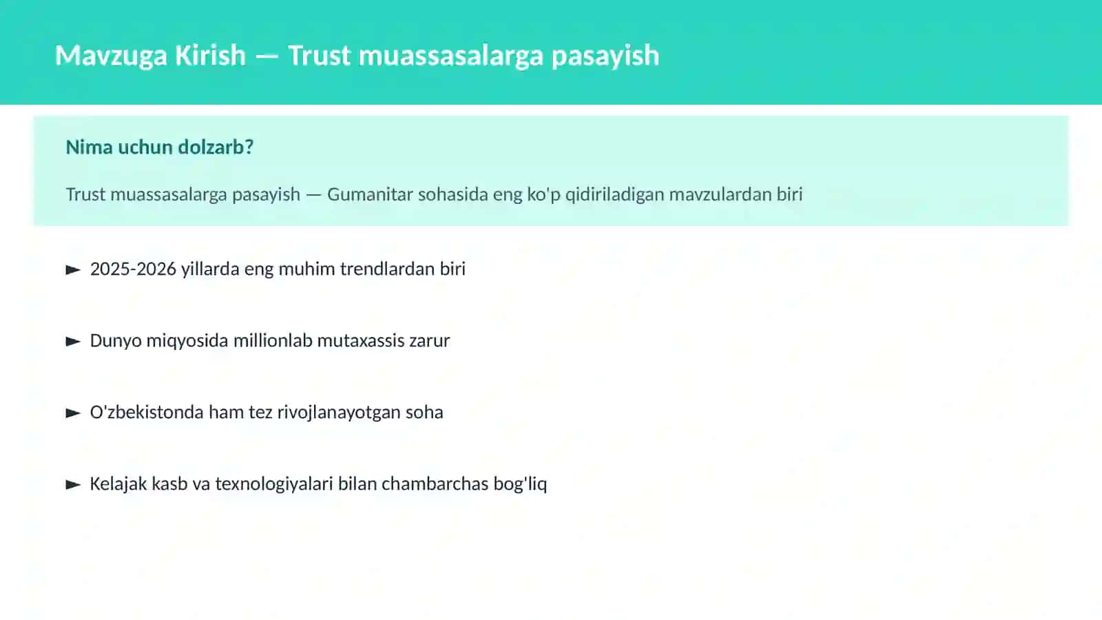 Trust muassasalarga pasayish 2