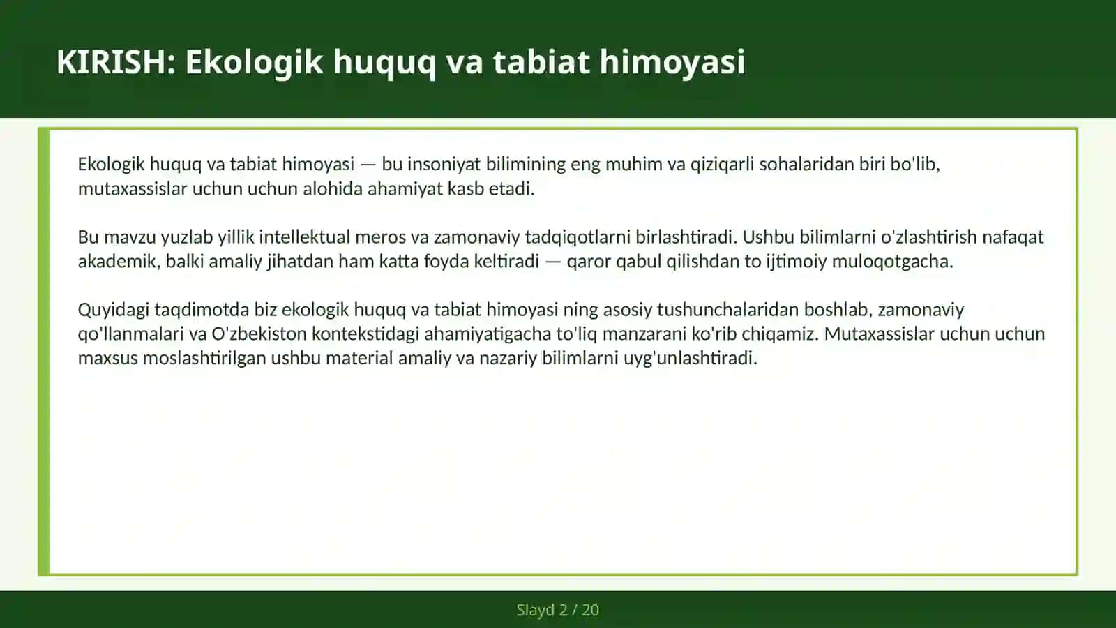 Ekologik Huquq va Tabiat Himoyasi 2