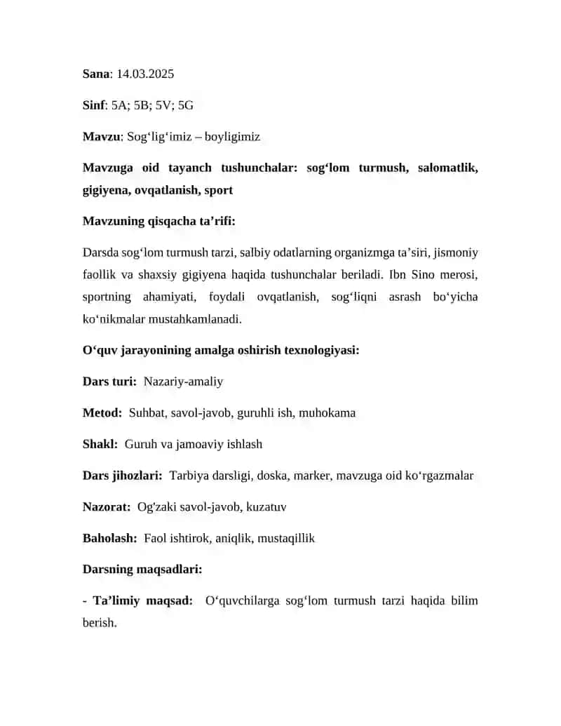 5-sinf 7-dars ishlanma - Sog‘lig‘imiz – boyligimiz 2